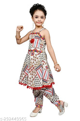 Silk blend printed multi patiala suit for girls, festive Indian designer wear for kids (ages 2-9)